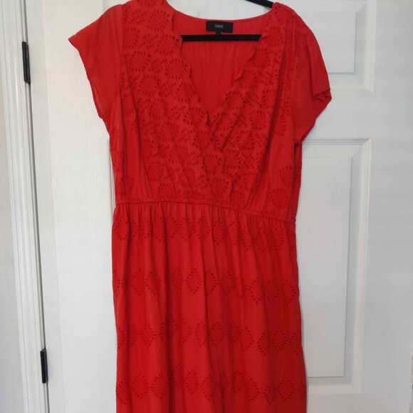 Size 14 NEXT Cotton Maxi Eyelet Orange Red Hue Dress - Picture 1 of 5